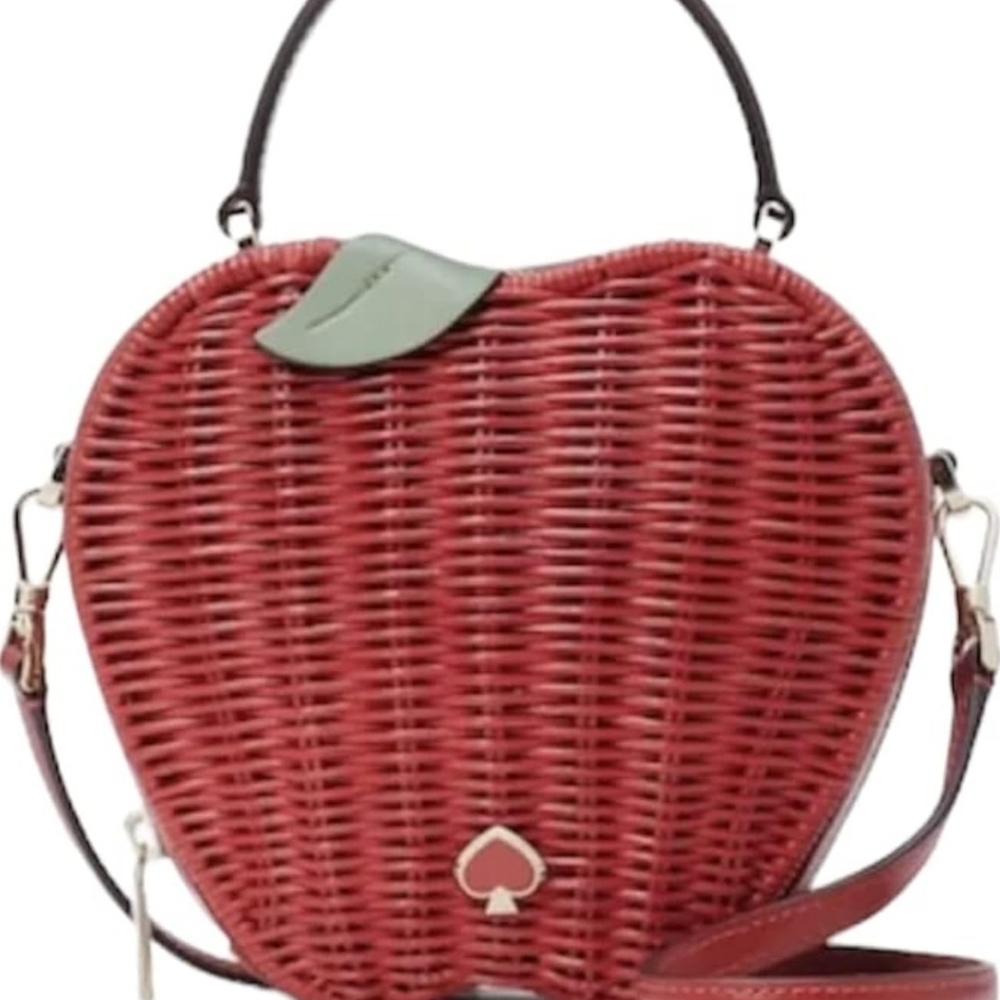 🍎🔹️Kate Spade Honeycrisp Red Apple Wicker Basket Crossbody Handbag Novelty - Picture 3 of 8